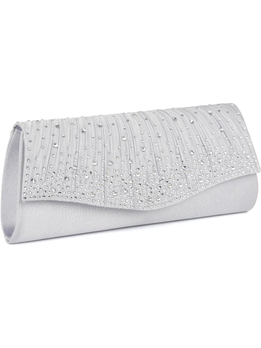 Women's Silver Rhinestone Minimalist Formal Party Clutch Purse Evening Handbag